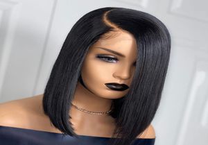 2020 Short 13x4 13x6 Lace Front Human Hair Wigs 150 Density Remy Brazilian Bob Straight Wig For Women Black Bleached Plucked6629050