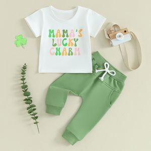 St Patrick's Day Outfit per ragazzi per bambini per bambini con stampa a maniche corte a maniche corte elastico pantaloni lunghi pantaloni lunghi