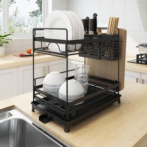 Kitchen Storage Dish Drain Rack With Drip Tray Stainless Steel Countertop Cutlery Basket Dinnerware Organizer For Accessories