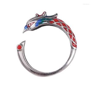 Cluster Rings 925 Thai Sier Classic Ethnic Style for Women Original Design Men and Dragon Phoenix Par Ring Smycken Drop Delivery DHWFG