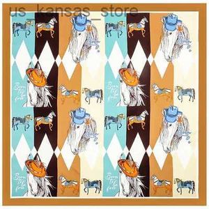 Scarves 130cm Born To Be Free Horse Bandana Fashion Design Brand Scarf % Silk Square Scarf Shawl Women Kerchief Scarves For Ladies240409