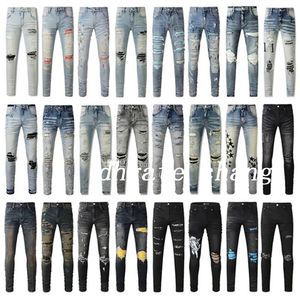 Designer Mens dżins Purples Jean Pants dla mężczyzn Risped Hafdery Pentagram Patchwork for Trend Brand Motorcycle Spant Chudy Męskie Ubranie 848642892