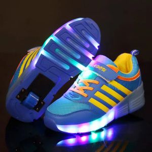 Sneakers Dzieci świecące trampki z kołami LED LED UP SKATES ROLES SPORTOWE Oświetlone buty dla dzieci chłopców Pink czerwony niebieski