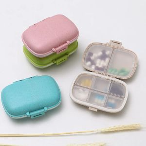 8 Girds Mini Pill Box Organizer Aufbewahrungstablette kleiner Pillbox Weekly Tablet Pill Case Home Travel Wheat Strohmedizinbehälter