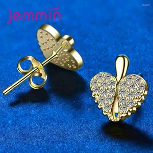 Stud Earrings Shiny Heart Shape Design For Lovely Women Femlae Pretty Gifts 925 Sterling Silver Cubic Zirconia Crazy