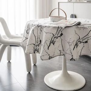 Bordduk Linen Tabelduk Rund Tryckt marmoreringsstruktur Dekorativ för kaffete matparty Cover Modern Nappe Tapete