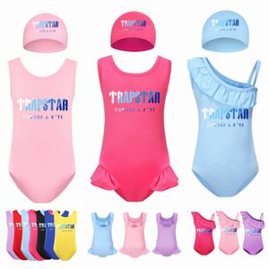 Jednoczęściowe dzieciom stroje kąpielowe Trapstar Swimsuits maluch dzieci bikini letni list nadrukowany basen plażowy kostiumy młodzieżowe chłopcy pucharki dziecięce czapka s9wg#