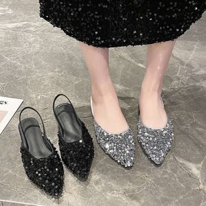 Light Small Fragrant Sandals for 2023 Summer New Low Heel French Niche High-end Sequin Bun Women's Shoes