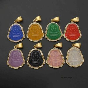 Grüne Chanellsmishap Jade Schmuck Lachen Buddha Anhänger Kette Halskette für Frauen Edelstahl 18K Gold plattiert Amulett Accessoires Muttertag Geschenk Luxus 125