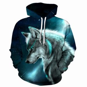 Wolf z kapturem bluzy 3D nadruk męskie męskie sens fire zwierzę zwierząt pullover zwierząt z kapturem z kapturem z kapturem długoterminowe Tops