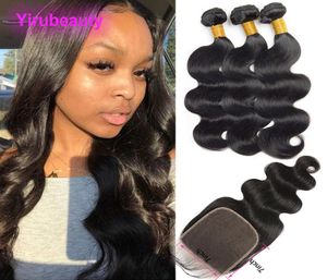 Malaysian Virgin Human Hair 7X7 Lace Closure With 3 Bundles 4 Pieceslot Body Wave Hair Wefts With 7 By 7 Lace Closure With Baby H1532837