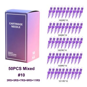 50PCS Assorted Cartridges Tattoo Needles Mixed Size #10 3RL 5RL 7RS 9RM 7M1 Round Liner Disposable Membrane Tattoo Needle