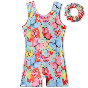 Scen Wear Leotards för Girls Gymnastics With Shorts Dance Biketards Tumbling Matching Hair Scrunchie 3-10T Ballet