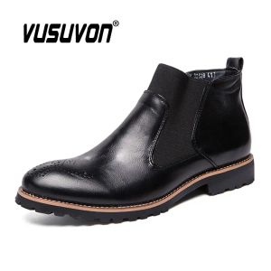 Botas homens botas 3846 Moda Brogure Padrão Hightop Sapatos casuais Spring Summer tornozelo preto em couro genuíno britânico estilo britânico