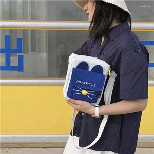 Bag Hit Colour Women Canvas Bags 2024 Fashion Cute Mouse Small Square Shoulder Crossbody Handbag Sac A Main Femme