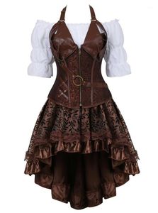 Bustiers Corsets Steempunk Corset Burlesque Skirt With White Renaissance Blouse Gothic Faux Leather Crop Top Pirate Wench Costum1054825