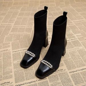 Stivali scarpe per donne 2023 stivali da donna della moda coreana inverno inverno semplici e versatili stivali caviglia neri zapatos chunky mujer