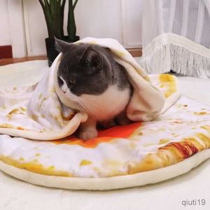 고양이 침대 가구 고양이 침대와 담요 재미있는 음식 디자인 애완 동물 둥지 따뜻한 부드러운 고양이 개 수면 패드 귀여운 피자 모양 애완 동물 개집 바닥 매트
