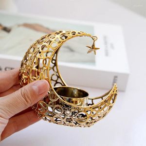 Ljusstakare Moon Star Holder Metal Modern Light Luxury Candlestick Home Decoration Ornament Romantic Wedding Valentine Day Cup