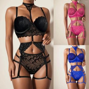 Bras Set femminile biancheria intima sexy lingerie per donne anelli in acciaio in acciaio in pizzo cattivo Garter garter lenceria femenina