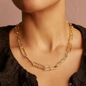 Fashion Jewellery Trendy Gold Plating Paperclip Chain Necklace-Chunky Statement Necklaces for Women300P