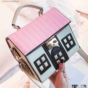 Outras bolsas Totes elegantes em forma de casa Mini Crossbody Bag for Women - Bolsa de ombro de caixa criativa de colorblock