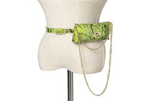 Women Snake Print Belt Bag Neon Green Yellow Pink ne Waist Bags Female Mobile Phone Fanny Pack Chain Bum Pouch7997465