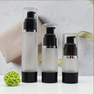 Storage Bottles 50ML Frosted Black Plastic Airless Bottle Silver Line Lotion/emulsion/serum/liquid Foundation/whitening Essence Cosmetic