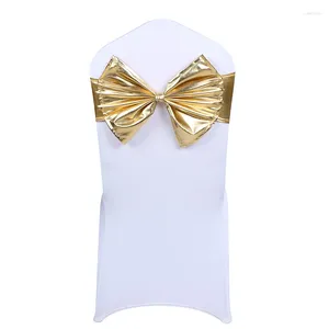 Chair Covers 10 Pcs Metallic Stretch Spandex Sash Band Gold Silver Lycra Wedding Bow Free Tie For El Banquet Decoration