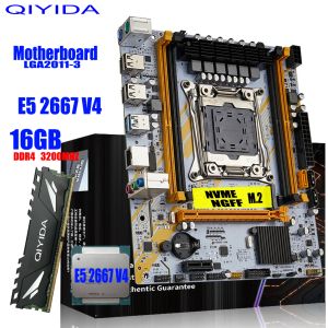 Placas -mãe qiyida x99 conjunto de placas -mãe e5 2667 v4 kit xeon lga 20113 cpu 1pcs x 16gb 3200mhz ddr4 reg ecc matx nvme m.2 sata3.0 e5 d4