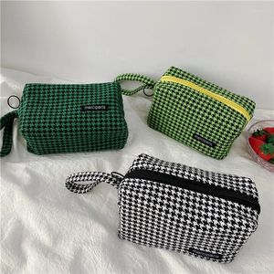 Kosmetiska väskor enkla design kvinnliga plånböcker arrangör houndstooth mönster canvas smink väska dragkedja påse armband plånbok för kvinnor gåva