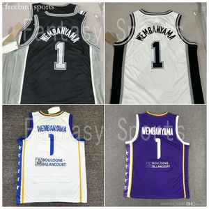 Mets 1 Victor France Basketball Jerseys Митрополиты 92 Wembanyama черные белые фиолетовые рубашки Классическая Maillot de Basket Men Kids