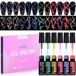 Kits LILYCUTE Liner Gel Nail Polish Set 12 Colors French Reflective Glitter Graffiti Painting Stripe Drawing Line Nail Gel Varnish