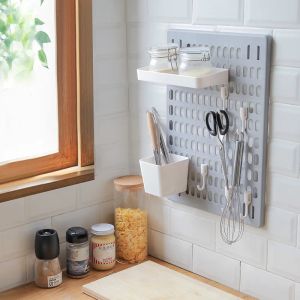 Punch-Free Plastic Hole Board Wall Shelf Organizer Diy Tool Storage Panel Board Rack för Study Kitchen Badrum Förvaring Tillbehör