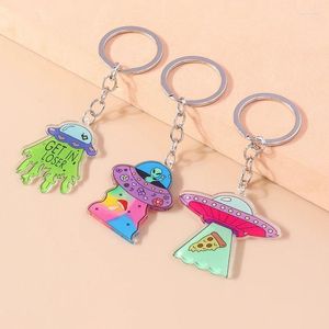 Keychains Creative Acrylic Alien Keychain For Women Men Funny UFO Spaceship Key Ring Chains Bag Pendant Trendy Party Jewelry Gifts