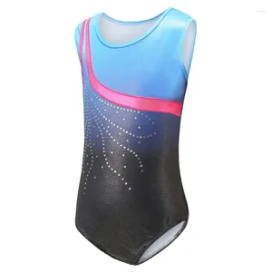 Stage Wear Girls' Rhinestone One-Piece Sleeveless Ballet Gymnastics Leotard Fashion Gradient Slimming Sparkly Bodysuit Dancewear