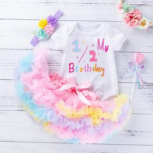 Clothing Sets Born Baby Girl Clothes Set 1st 2st Letter Print Romper Top Lace Tutu Skirt Flower Headband 3pcs Outfit For Toddler Kids Party