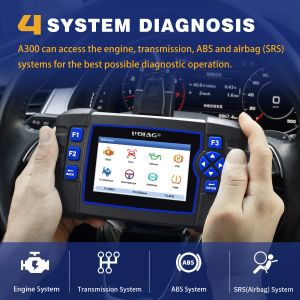 Udiag A300 OBD2 Scanner Car Diagnostic Tools для всех автомобилей, ABS/SRS/ECU/TCM CAR Scanner, Проверьте инструменты сканирования кода автомобиля.