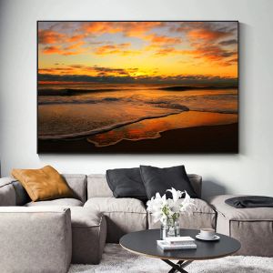 Maritim Nautical Baltic Ocean Beach Sunset Poster Canvas Paintings and Print Wall Art Picture for Living Room Home Decor