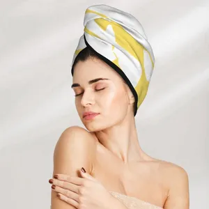 Handduk Microfiber Girls Badrumstorkning Absorberande hår Vit och Golden Marble Magic Shower Cap Turban Head Wrap