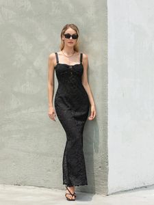 Casual Dresses Women Lace See Through Maxi Dress Y2k Spaghetti Strap Long Backless Bodycon Mesh Sexy Beach Vacation