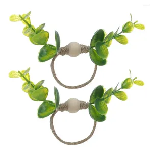 Dinnerware Sets 2 Pcs Napkin Rings Eucalyptus Leaf Boho Wood Bead Farmhouse Ring Holder Spring Green Table Decoration