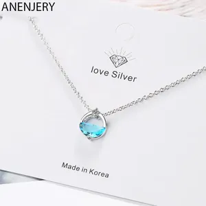 Pendant Necklaces ANENJERY Silver Color Round Circle Blue Clear Zircon With Water Spring Shaped Necklace Jewelry For Women S-N383