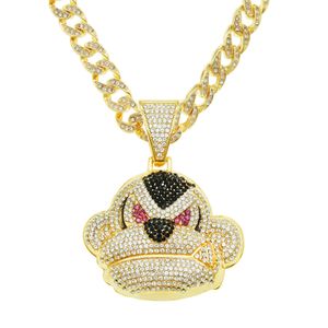 European and American hip-hop full diamond three-dimensional monkey pendant necklace trendy domineering cool Cuban chain street dance gorilla accessories