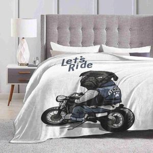 Filtar Låt oss åka motorcykel Big Bike Black Pug Dog T-shirt Toppkvalitet Bekväm bäddsoffa mjuk filt ryttare