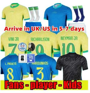 2024 Brasilien Fußball -Trikot -Kinder Kits Camiseta de Futbol Paqueta Neres Coutinho Fußballhemd Jesus Marcelo Casemiro Brasil 24 25 2025 MAillots Fußball -Sets