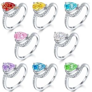 Cluster Rings Wong Rain 925 Sterling Silver 1,5CT Pear Cut Lab Sapphire High Carbon Diamond Gems Engagement Ring for Women Jewelry Wholesale