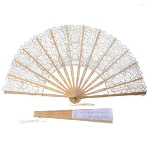 Decorative Figurines Folding Lace Fan Handheld Embroidered With Bamboo Staves For Wedding Dancing Party Decoration Fabric Retro Craft Gift