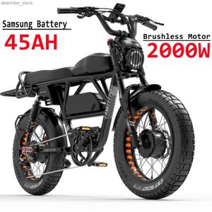 الدراجات Lankeis مزدوجة بطارية مزدوجة MOTURE MOUNT ECKER SNOW TIRES 2000W 45AH OCTRIC BICYC RETRO MOTROROTRYC HYDRAULIC DIRCH BRAKE L48