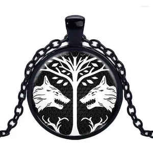 Pendant Necklaces Cabochon Glass Necklace Fierce Hungry Double Wolf Tree Of Life